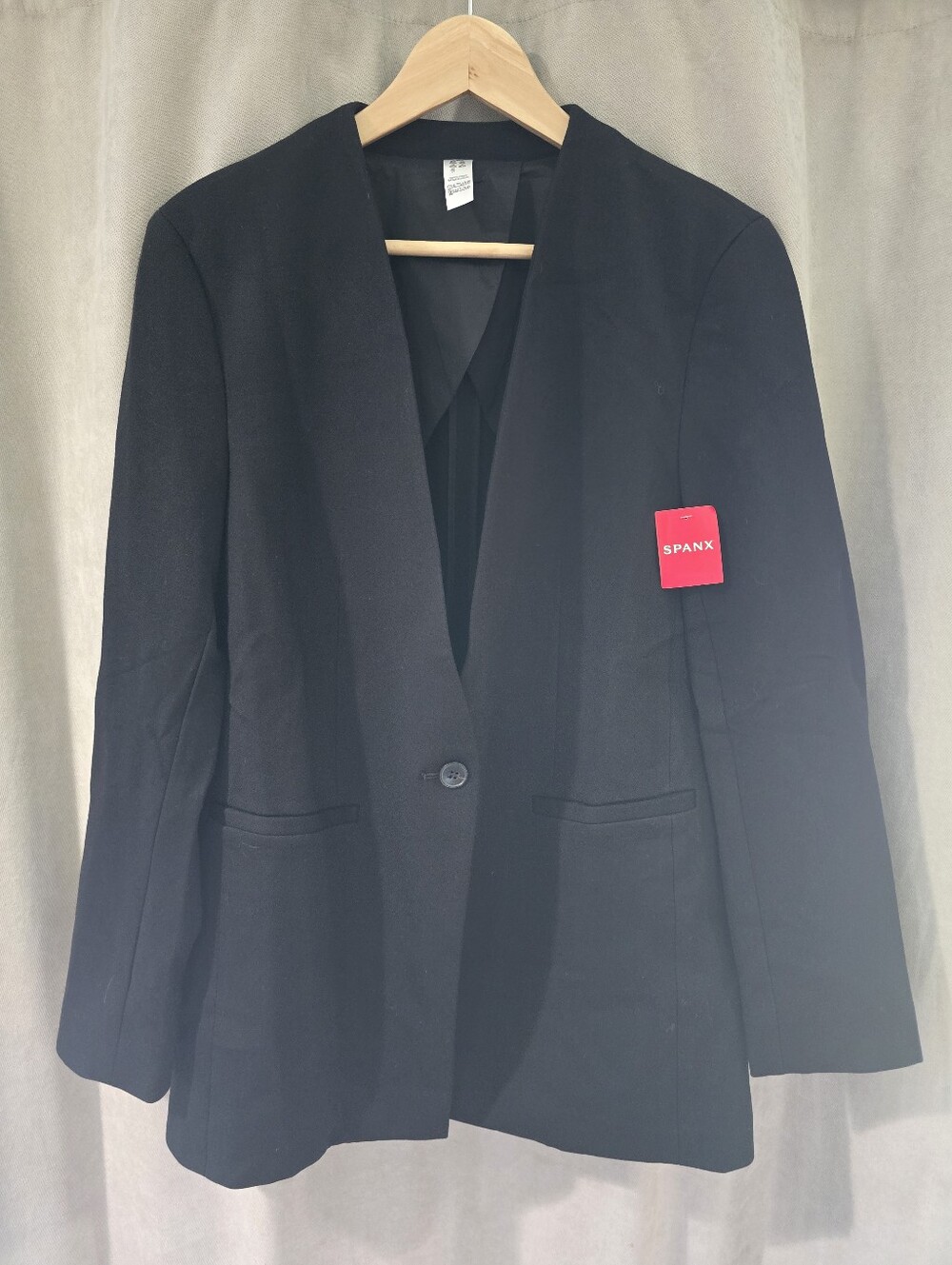 NWT Spanx The Perfect Collarless Blazer W Size Large Classic Black Ponte Knit